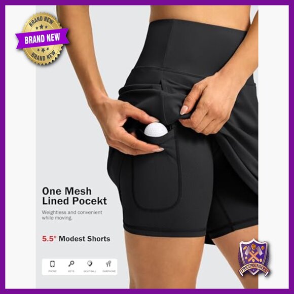 High Waist Athletic Skort with Pockets for Tennis Golf Travel - Picture 4 of 6